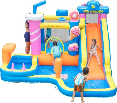 منزل منزلق مائي من AirMYfun للأطفال والكبار في الهواء الطلق مع حوض سباحة كبير وقلعة نطاطة قابلة للنفخ مع شريحة مزدوجة طويلة وحلقة كرة السلة للأطفال في الهواء الطلق in Saudi Arabia