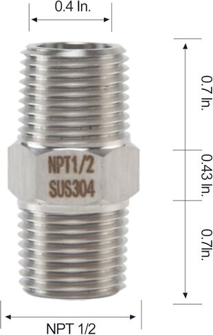 حلمة سداسية 1/2 بوصة NPT ذكر × 1/2 بوصة NPT ذكر من الفولاذ المقاوم للصدأ 304 تجهيزات أنابيب الحلمة الملولبة للأنابيب المنزلية (حزمة من 2) in Kuwait