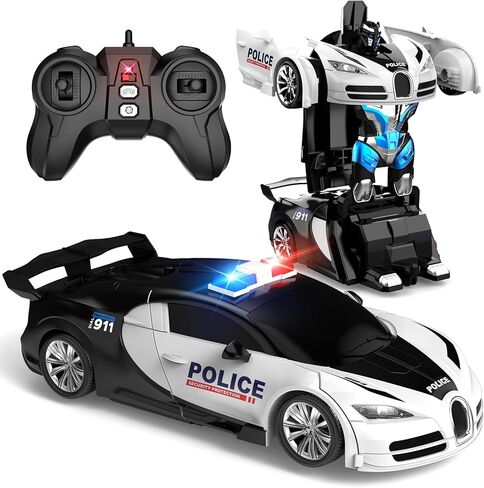 Transforming Remote Control Car, One-Click Becoming Robot Remote Control Car for Boys, Demo Mode, 360° Rotation, Easy to Use, 2.4GHZ, with LED Lights, RC Cars for Christmas Day, Kids 8+ in Saudi Arabia