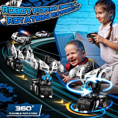 Transforming Remote Control Car, One-Click Becoming Robot Remote Control Car for Boys, Demo Mode, 360° Rotation, Easy to Use, 2.4GHZ, with LED Lights, RC Cars for Christmas Day, Kids 8+ in Saudi Arabia