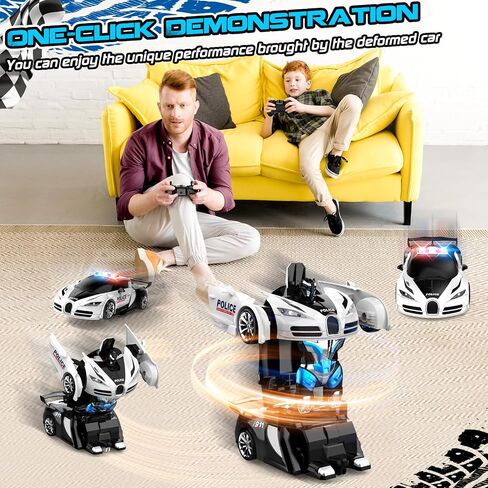 Transforming Remote Control Car, One-Click Becoming Robot Remote Control Car for Boys, Demo Mode, 360° Rotation, Easy to Use, 2.4GHZ, with LED Lights, RC Cars for Christmas Day, Kids 8+ in Saudi Arabia