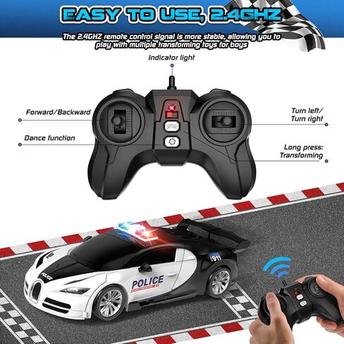 Transforming Remote Control Car, One-Click Becoming Robot Remote Control Car for Boys, Demo Mode, 360° Rotation, Easy to Use, 2.4GHZ, with LED Lights, RC Cars for Christmas Day, Kids 8+ in Saudi Arabia