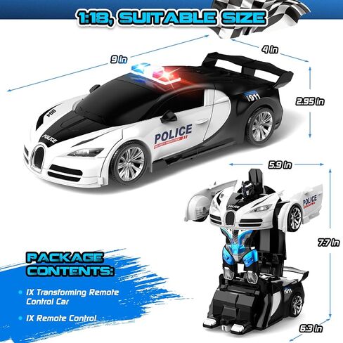 Transforming Remote Control Car, One-Click Becoming Robot Remote Control Car for Boys, Demo Mode, 360° Rotation, Easy to Use, 2.4GHZ, with LED Lights, RC Cars for Christmas Day, Kids 8+ in Saudi Arabia