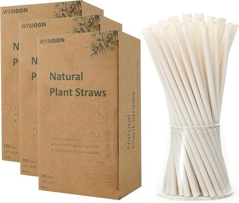 Biodegradable Straws made of Natural Plant | 200 PCS 7.8'' Compostable Eco-Friendly Drinking Straws Disposable | Durable for Hot & Cold Drinks in Saudi Arabia