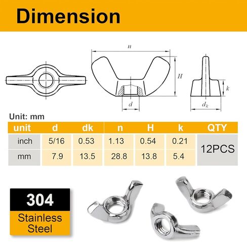 50 PCS Wing Nuts Assorted kit 1/4"-20 5/16"-18 3/8"-16 SAE Steel 3 Size Wing Nut Fasteners,Carbon Steel Zinc Plated Butterfly Wingnuts 1/4 Inch, 5/16 Inch,3/8 Inch,Hand Twist Secure Fasteners in Kuwait