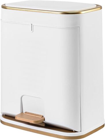 Bathroom Trash Can with Lid, 3 Gallon Gold Garbage Can, Small Trash Bin with Press top Lid and Pedal, Narrow White Trash Can Waste Basket for Bedroom, Living Room,Office,Plastic Dog Proof Trash Can in Kuwait