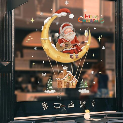 Christmas Window Clings Decorations - Snowflakes Sata Claus Merry Christmas Window Stickers PVC, Christmas Tree Xmas Window Decals for Home and Shop, Christams Decorations for Glass Windows in Saudi Arabia