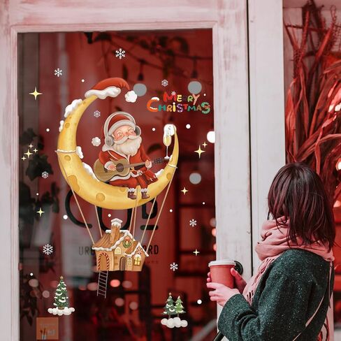 Christmas Window Clings Decorations - Snowflakes Sata Claus Merry Christmas Window Stickers PVC, Christmas Tree Xmas Window Decals for Home and Shop, Christams Decorations for Glass Windows in Saudi Arabia