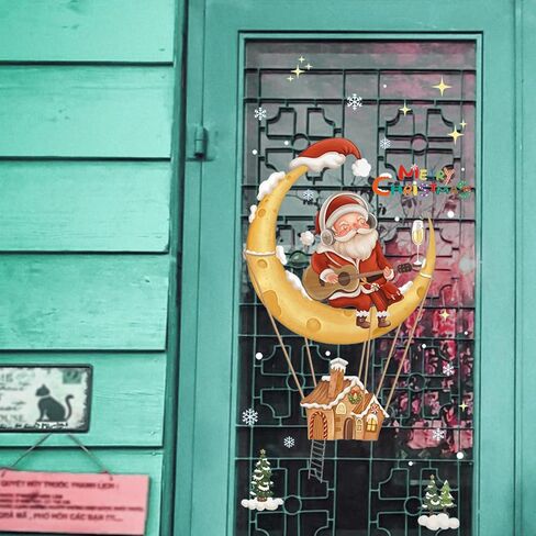 Christmas Window Clings Decorations - Snowflakes Sata Claus Merry Christmas Window Stickers PVC, Christmas Tree Xmas Window Decals for Home and Shop, Christams Decorations for Glass Windows in Saudi Arabia