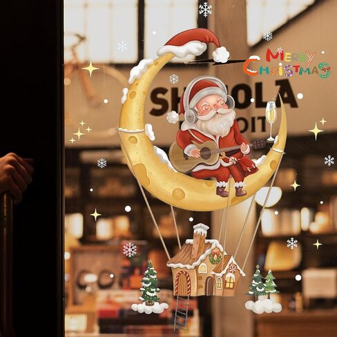 Christmas Window Clings Decorations - Snowflakes Sata Claus Merry Christmas Window Stickers PVC, Christmas Tree Xmas Window Decals for Home and Shop, Christams Decorations for Glass Windows in Saudi Arabia