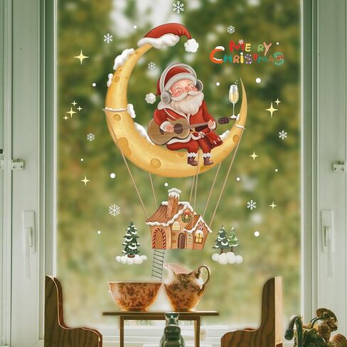 Christmas Window Clings Decorations - Snowflakes Sata Claus Merry Christmas Window Stickers PVC, Christmas Tree Xmas Window Decals for Home and Shop, Christams Decorations for Glass Windows in Saudi Arabia