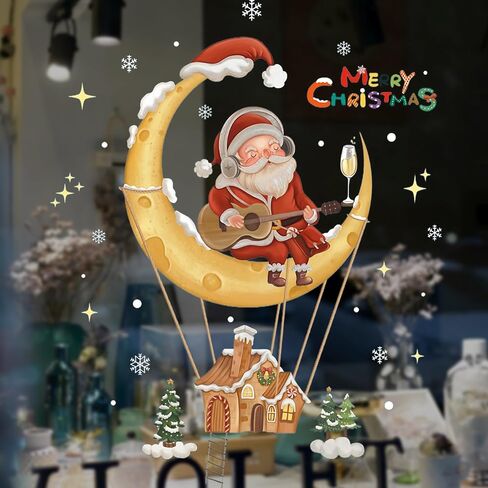 Christmas Window Clings Decorations - Snowflakes Sata Claus Merry Christmas Window Stickers PVC, Christmas Tree Xmas Window Decals for Home and Shop, Christams Decorations for Glass Windows in Saudi Arabia