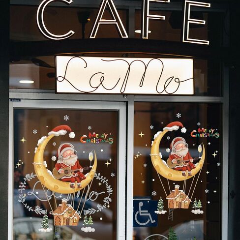 Christmas Window Clings Decorations - Snowflakes Sata Claus Merry Christmas Window Stickers PVC, Christmas Tree Xmas Window Decals for Home and Shop, Christams Decorations for Glass Windows in Saudi Arabia