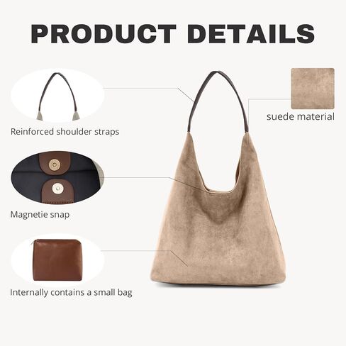 Suede Tote Shoulder Bags for Women, Suede Purse for Fall, Slouchy Hobo Handbag for Work Travel in Saudi Arabia
