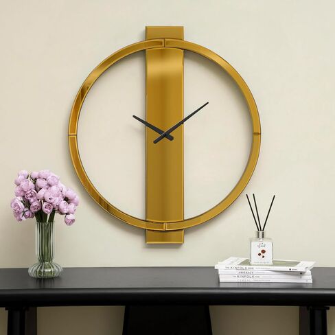 SHYFOY Large Round Wall Clock, 23" Mirror Glass Finish, Black Painted Wooden Edges, Beveled Mirrored Front, Battery Operated, Easy Installation in Saudi Arabia