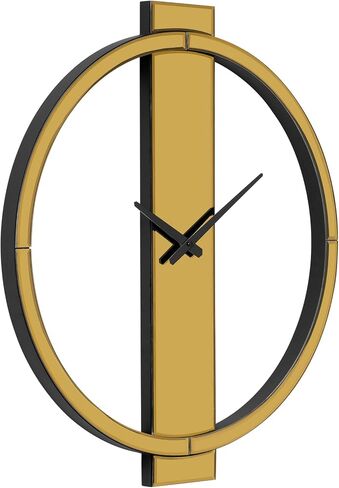 SHYFOY Large Round Wall Clock, 23" Mirror Glass Finish, Black Painted Wooden Edges, Beveled Mirrored Front, Battery Operated, Easy Installation in Saudi Arabia