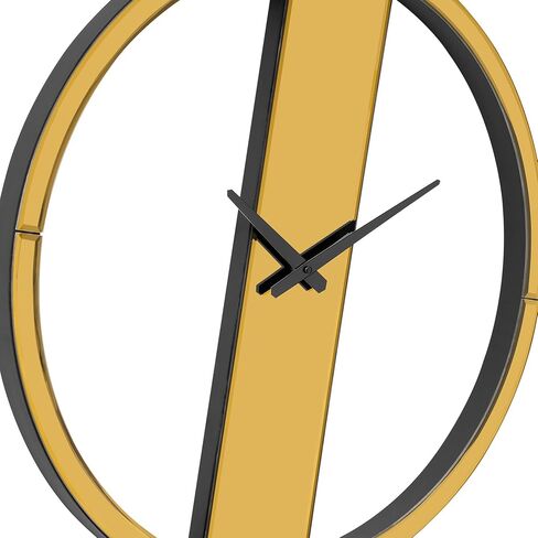 SHYFOY Large Round Wall Clock, 23" Mirror Glass Finish, Black Painted Wooden Edges, Beveled Mirrored Front, Battery Operated, Easy Installation in Saudi Arabia