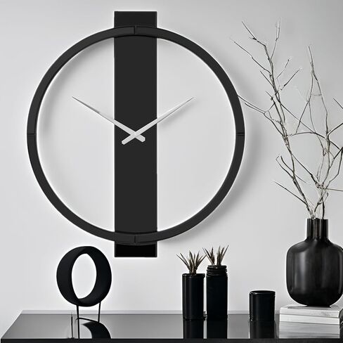SHYFOY Large Round Wall Clock, 23" Mirror Glass Finish, Black Painted Wooden Edges, Beveled Mirrored Front, Battery Operated, Easy Installation in Saudi Arabia