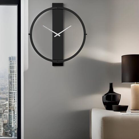SHYFOY Large Round Wall Clock, 23" Mirror Glass Finish, Black Painted Wooden Edges, Beveled Mirrored Front, Battery Operated, Easy Installation in Saudi Arabia