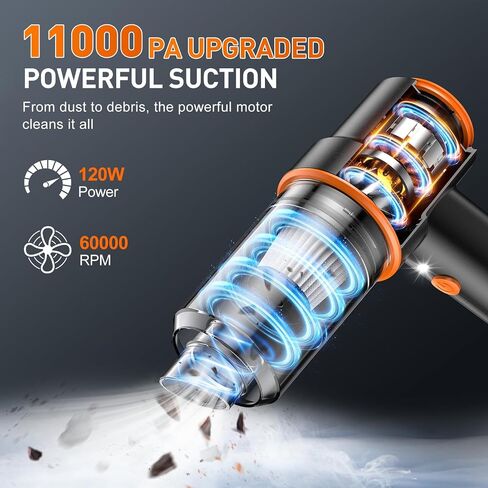 KMM Handheld Car Vacuum Cleaner, 9000Pa Vacuum Cleaner and Air Duster, 120W High Power Wet and Dry Handheld Car Vacuum Cleaner with LED Light and Multi-Nozzles for Car, Home, Office, Pet in Saudi Arabia
