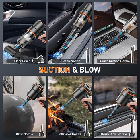 KMM Handheld Car Vacuum Cleaner, 9000Pa Vacuum Cleaner and Air Duster, 120W High Power Wet and Dry Handheld Car Vacuum Cleaner with LED Light and Multi-Nozzles for Car, Home, Office, Pet in Saudi Arabia
