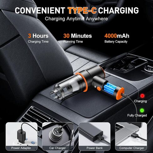 KMM Handheld Car Vacuum Cleaner, 9000Pa Vacuum Cleaner and Air Duster, 120W High Power Wet and Dry Handheld Car Vacuum Cleaner with LED Light and Multi-Nozzles for Car, Home, Office, Pet in Saudi Arabia