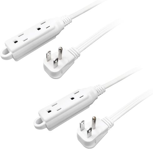 2 Pack 3 Ft Flat Extension Cord with Multiple Outlets, 16 AWG Black Extension Cord Flat Plug, 3 Outlet Extension Wire, 3 Prong Grounded Indoor Extension Cable in Kuwait