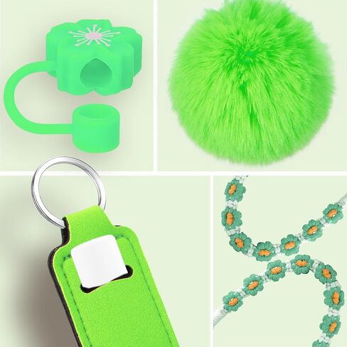 Mity rain 8PCS Cup Accessories for Stanley Cup 30oz 40oz Tumbler with Handle, Including Water Bottle Handle Strap, Chapstick Holder, Boot, Charms, Straw Topper Cover Cap for Stanley（ Pink Green in Saudi Arabia