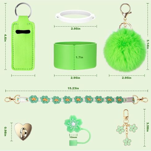 Mity rain 8PCS Cup Accessories for Stanley Cup 30oz 40oz Tumbler with Handle, Including Water Bottle Handle Strap, Chapstick Holder, Boot, Charms, Straw Topper Cover Cap for Stanley（ Pink Green in Saudi Arabia