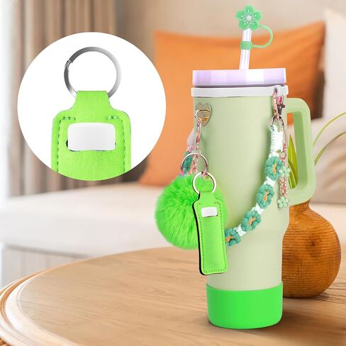 Mity rain 8PCS Cup Accessories for Stanley Cup 30oz 40oz Tumbler with Handle, Including Water Bottle Handle Strap, Chapstick Holder, Boot, Charms, Straw Topper Cover Cap for Stanley（ Pink Green in Saudi Arabia