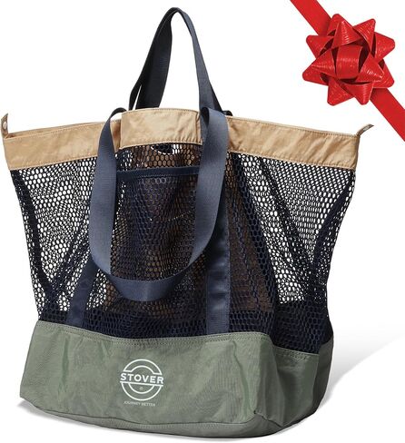 STOVER Extra Large Mesh Beach Bag, Vacation, Pool, Shopping & Travel Tote - Foldable w/Storage Pouch & Pockets for Women, Men in Kuwait