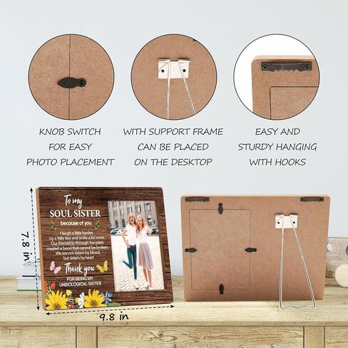 Sister Picture Frame Gifts, Wooden Me and My Sister Photo Frame Gift for Women Sister Friend, Rustic Best Sister Frame Gifts for Birthday Christmas Graduation, Big Sis and Lit Sis -D(15) in Kuwait