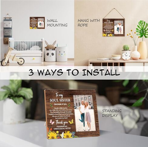 Sister Picture Frame Gifts, Wooden Me and My Sister Photo Frame Gift for Women Sister Friend, Rustic Best Sister Frame Gifts for Birthday Christmas Graduation, Big Sis and Lit Sis -D(15) in Kuwait