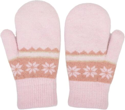 Kids Double Layer Warm Knit Mittens Girls Boys Winter Outdoor Gloves for 7-14Years in Saudi Arabia