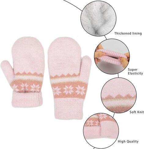 Kids Double Layer Warm Knit Mittens Girls Boys Winter Outdoor Gloves for 7-14Years in Saudi Arabia