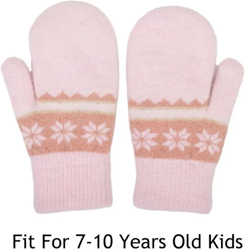 Kids Double Layer Warm Knit Mittens Girls Boys Winter Outdoor Gloves for 7-14Years in Saudi Arabia