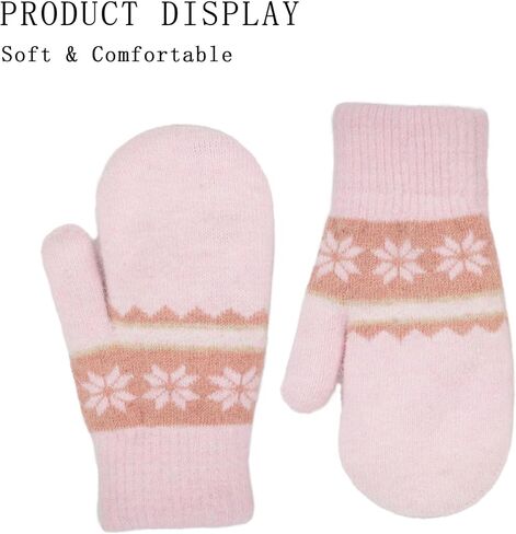 Kids Double Layer Warm Knit Mittens Girls Boys Winter Outdoor Gloves for 7-14Years in Saudi Arabia