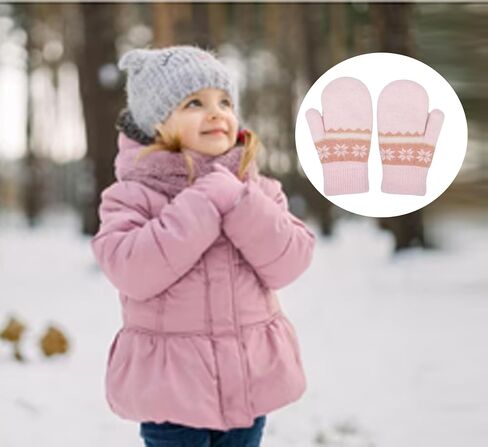 Kids Double Layer Warm Knit Mittens Girls Boys Winter Outdoor Gloves for 7-14Years in Saudi Arabia