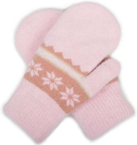 Kids Double Layer Warm Knit Mittens Girls Boys Winter Outdoor Gloves for 7-14Years in Saudi Arabia