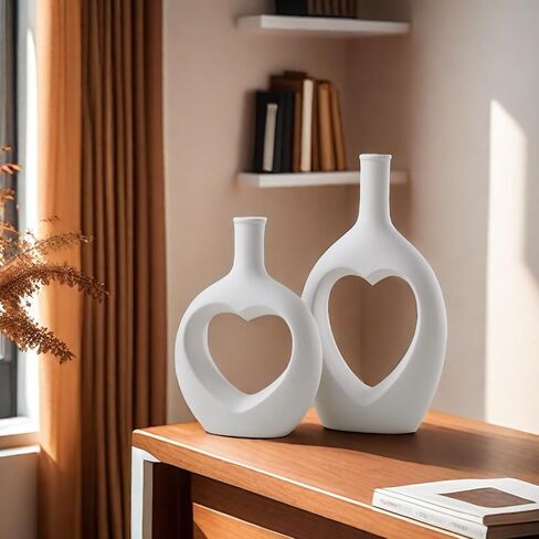 Modern White Ceramic Vase Set of 2 - Elegant Irregular Shape for Pampas Grass, Boho Nordic Minimalism Style - Perfect for Home Decor, Weddings, and Office in Saudi Arabia