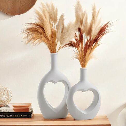 Modern White Ceramic Vase Set of 2 - Elegant Irregular Shape for Pampas Grass, Boho Nordic Minimalism Style - Perfect for Home Decor, Weddings, and Office in Saudi Arabia