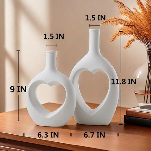 Modern White Ceramic Vase Set of 2 - Elegant Irregular Shape for Pampas Grass, Boho Nordic Minimalism Style - Perfect for Home Decor, Weddings, and Office in Saudi Arabia