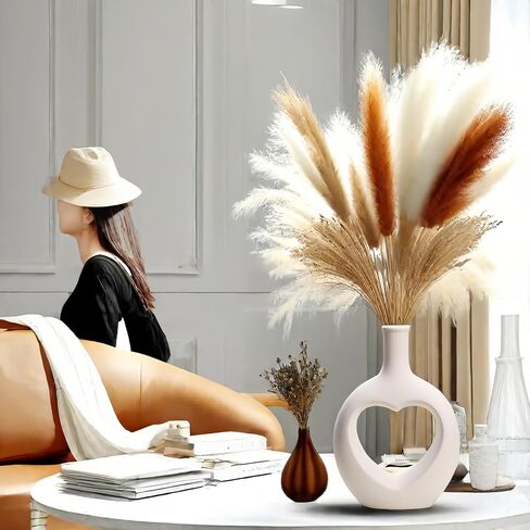 Modern White Ceramic Vase Set of 2 - Elegant Irregular Shape for Pampas Grass, Boho Nordic Minimalism Style - Perfect for Home Decor, Weddings, and Office in Saudi Arabia