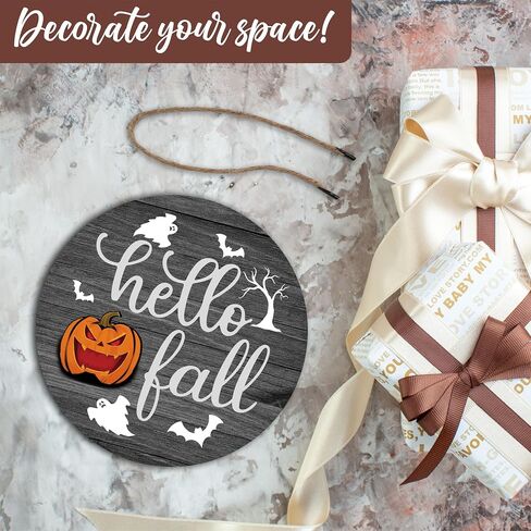 Halloween Welcome Wooden Decoration-The Witch Is In With Witch Hat & Spiderweb Hanging Decor With A Rope-Indoor Welcome Hanging Sign Plaque-Halloween Round Wall Hanger For Home-A10 in Saudi Arabia