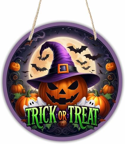 Halloween Welcome Wooden Decoration-The Witch Is In With Witch Hat & Spiderweb Hanging Decor With A Rope-Indoor Welcome Hanging Sign Plaque-Halloween Round Wall Hanger For Home-A10 in Saudi Arabia