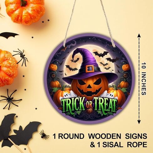 Halloween Welcome Wooden Decoration-The Witch Is In With Witch Hat & Spiderweb Hanging Decor With A Rope-Indoor Welcome Hanging Sign Plaque-Halloween Round Wall Hanger For Home-A10 in Saudi Arabia
