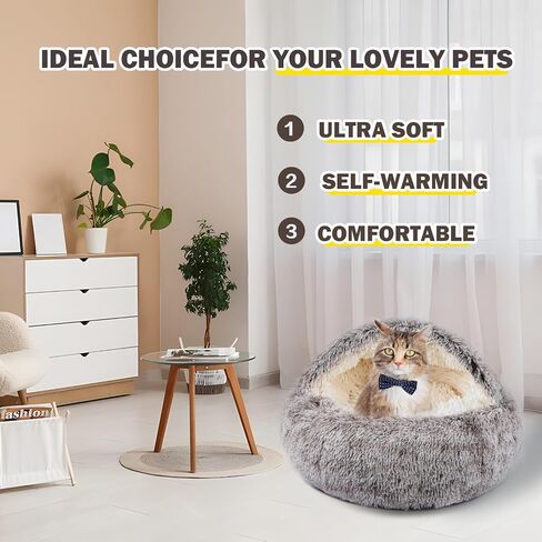Cat Bed for Indoor Cats, Calming Cozy Cave with Self-Warming Plush, Entire Bed Machine Washable & Anti-Slip Base, Breathable Pet Bed for Small Cats&Dogs All Seasons (Leather Pink, 20*20inch) in Saudi Arabia