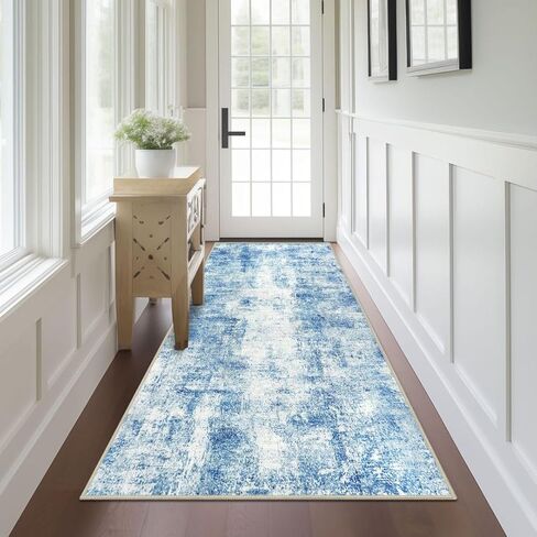 Capslpad 2x8 Modern Abstract Washable Runner Rug, Black Non-Slip Runners for Hallways, Low Pile Kitchen Runner Rug, Ultra Soft Print Distressed Faux Wool Rug for Entryway, Bedroom, Laundry in Saudi Arabia