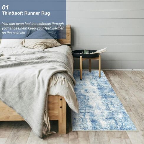 Capslpad 2x8 Modern Abstract Washable Runner Rug, Black Non-Slip Runners for Hallways, Low Pile Kitchen Runner Rug, Ultra Soft Print Distressed Faux Wool Rug for Entryway, Bedroom, Laundry in Saudi Arabia
