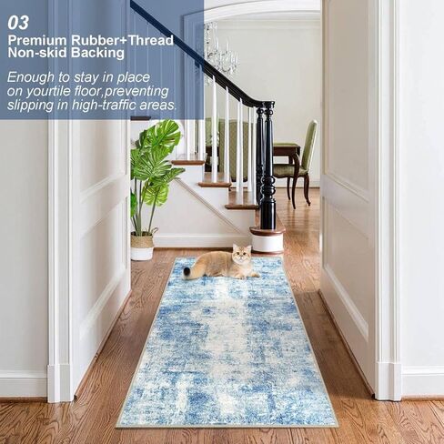Capslpad 2x8 Modern Abstract Washable Runner Rug, Black Non-Slip Runners for Hallways, Low Pile Kitchen Runner Rug, Ultra Soft Print Distressed Faux Wool Rug for Entryway, Bedroom, Laundry in Saudi Arabia